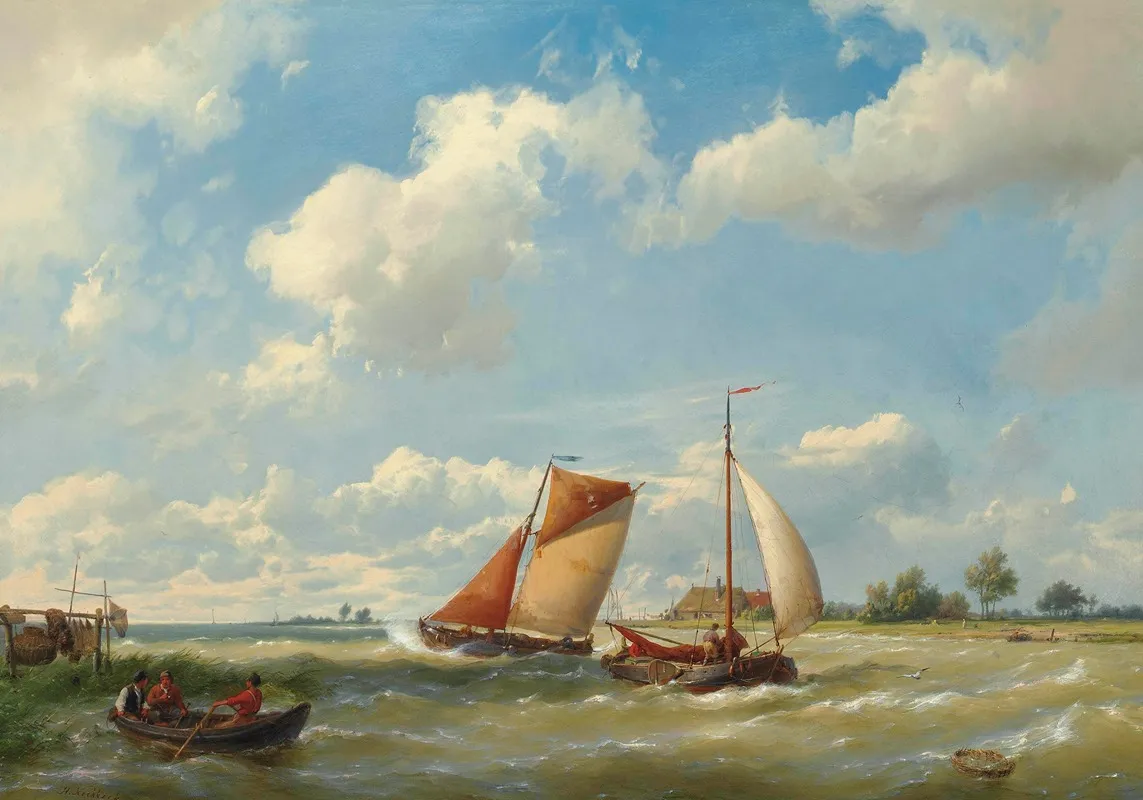 Dutch Barges In Choppy Waters by Hermanus Koekkoek - Canvas Print