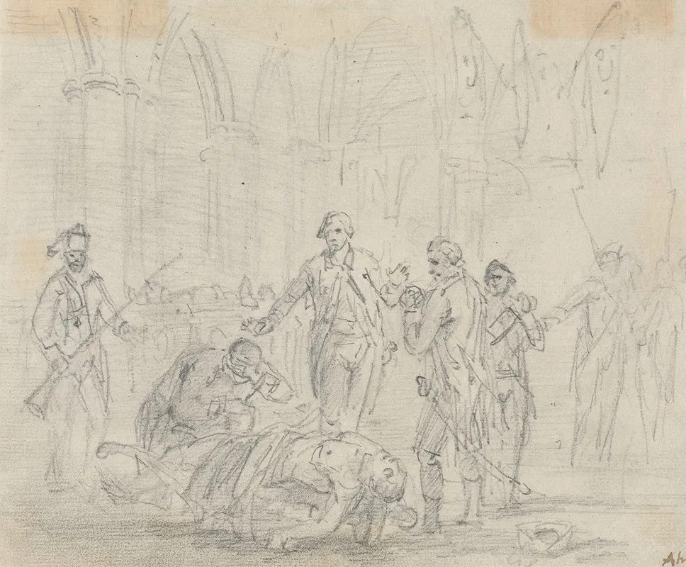 Dying Man In Church With Soldiers