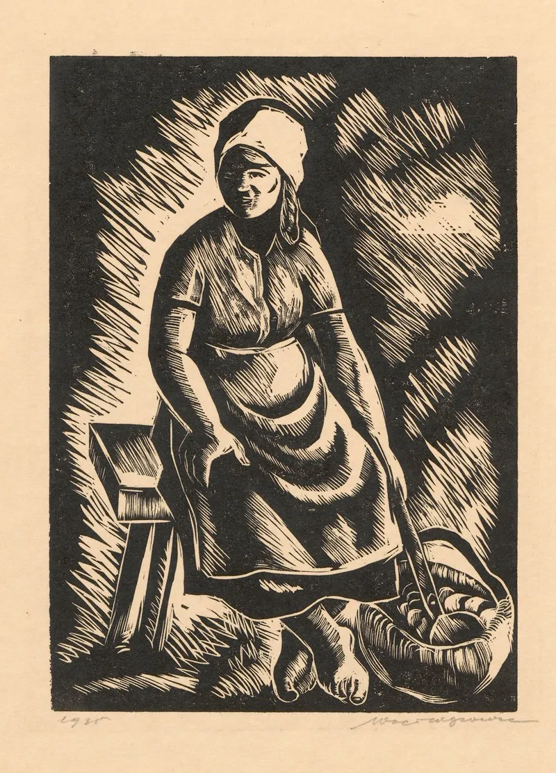 Dziewczyna Z Koszem by Wacław Wąsowicz - Canvas Print