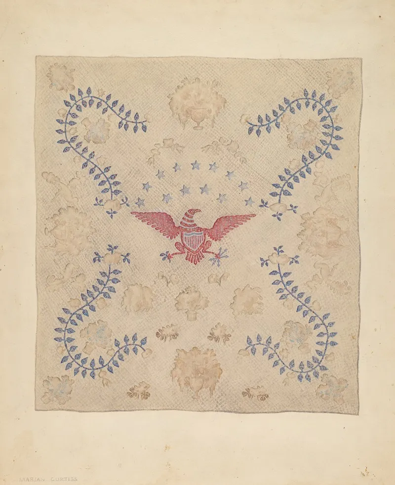Eagle And Stars Bedspread by Marian Curtis Foster - Canvas Print