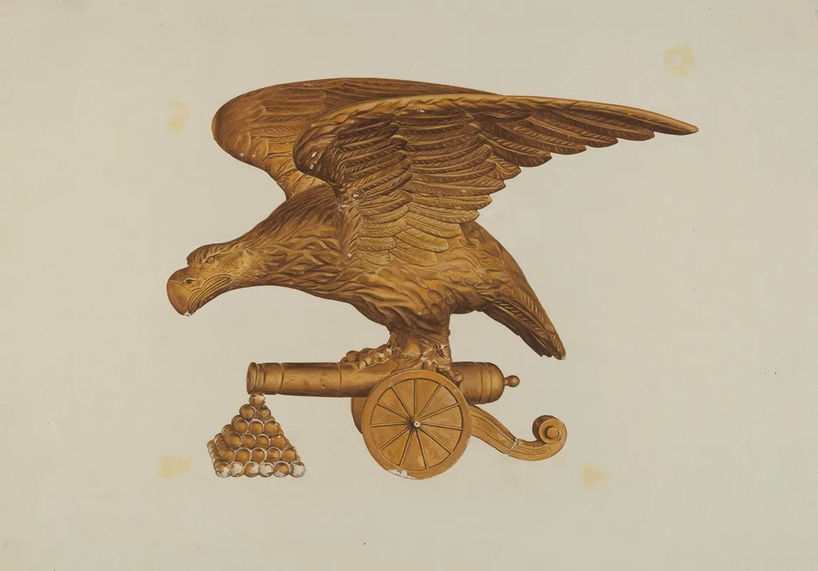 Eagle With Cannon by Hazel Hyde - Canvas Print