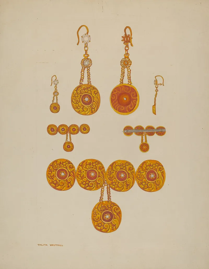 Earrings And Brooch by Tulita Westfall - Canvas Print