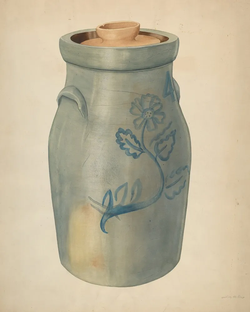 Earthenware Butter Churn by Wilbur M Rice - Canvas Print