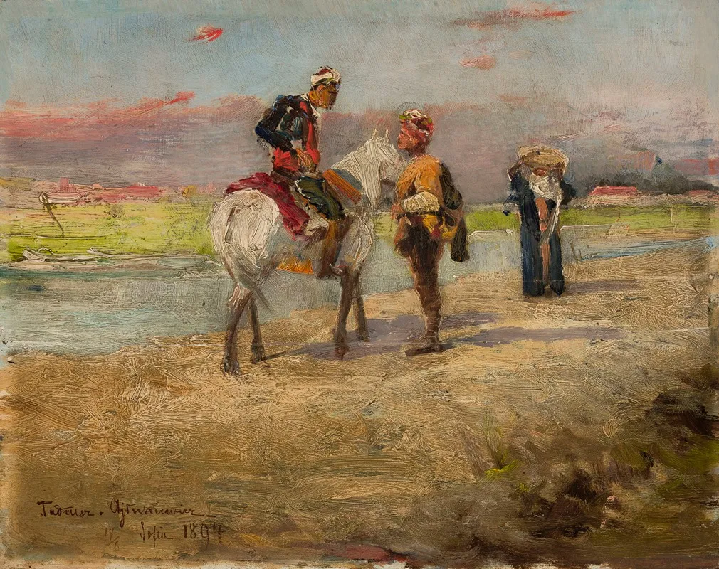 Eastern Scene Against A Landscape by Tadeusz Ajdukiewicz - Canvas Print