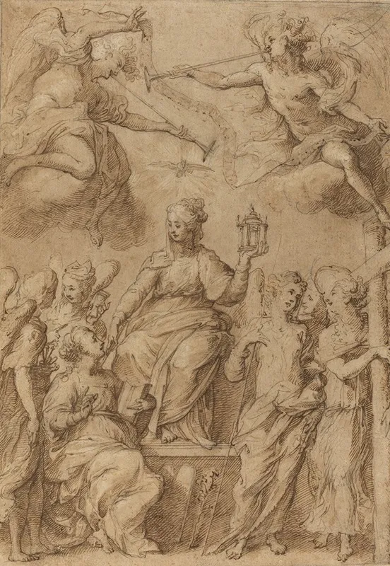 Ecclesia Surrounded By Angels Holding The Instruments Of The Passion