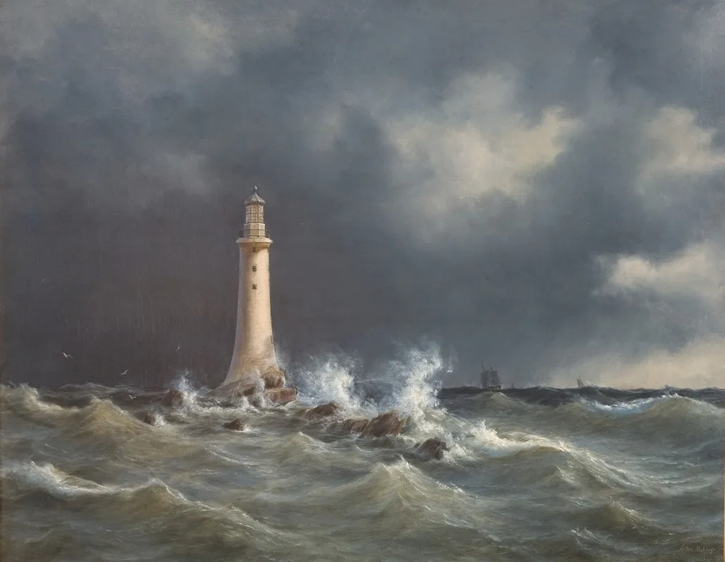 Eddystone Lighthouse by Anton Melbye - Canvas Print