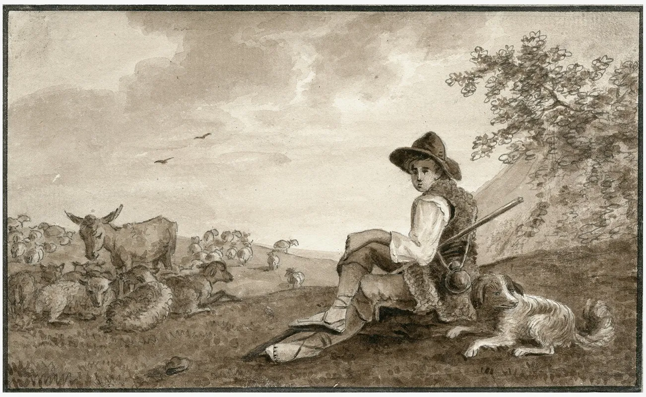 Een Herder Met Zijn Kudde by Otto Howen - Canvas Print