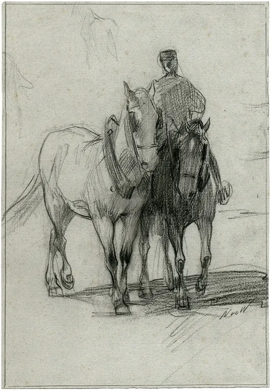 Een Man Te Paard Leidt Een Tweede Paard 2