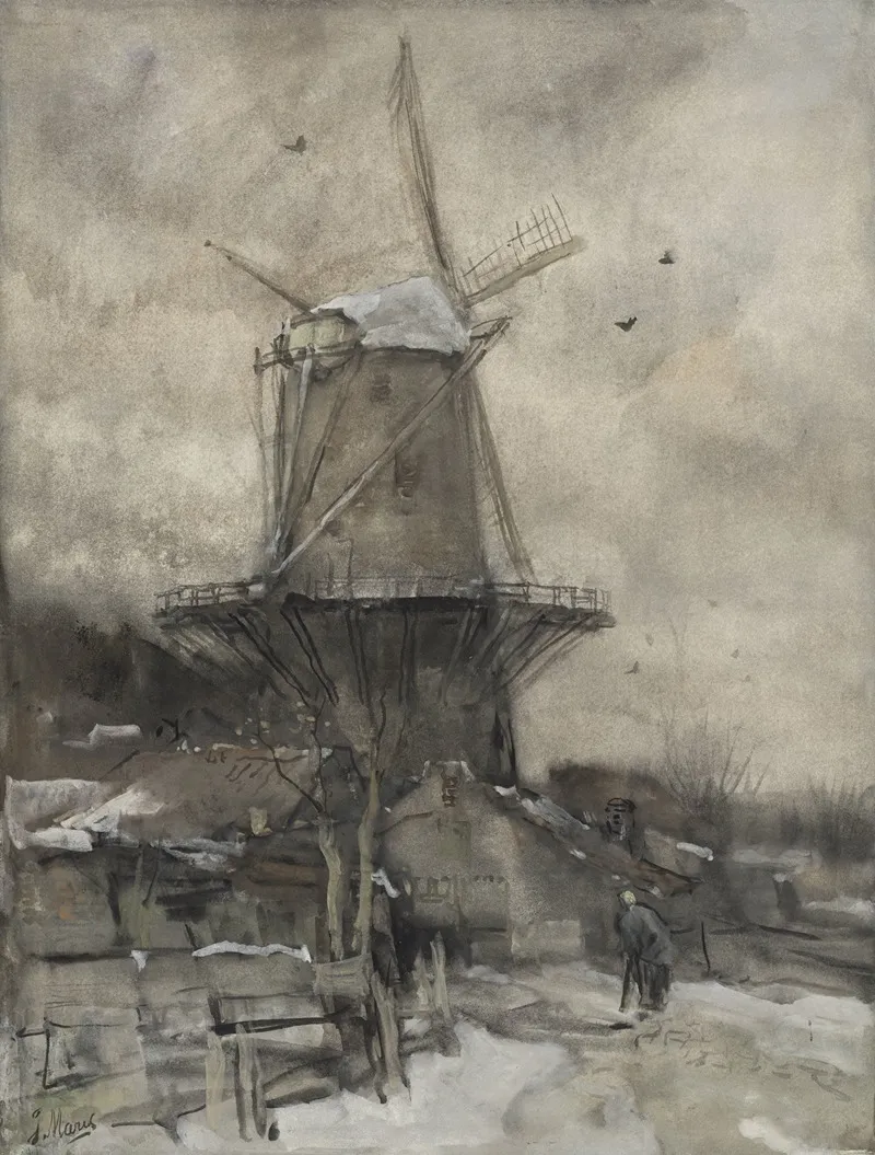 Een Molen In De Winter by Jacob Maris - Canvas Print