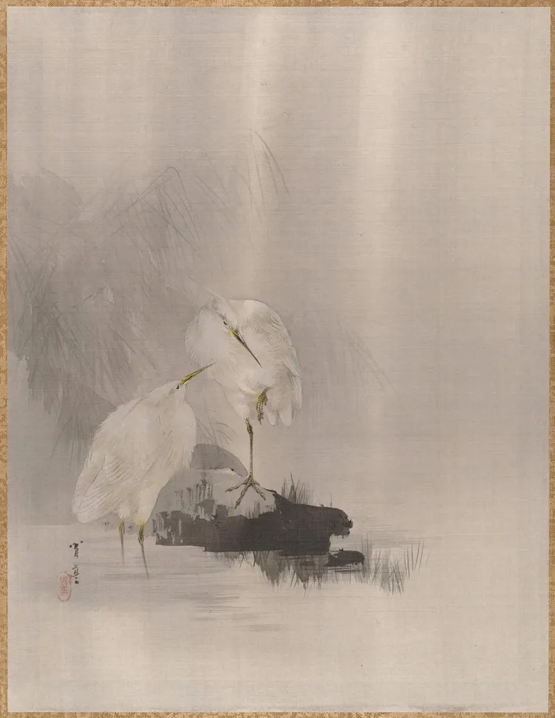 Egrets At The Waters Edge by Watanabe Seitei - Canvas Print