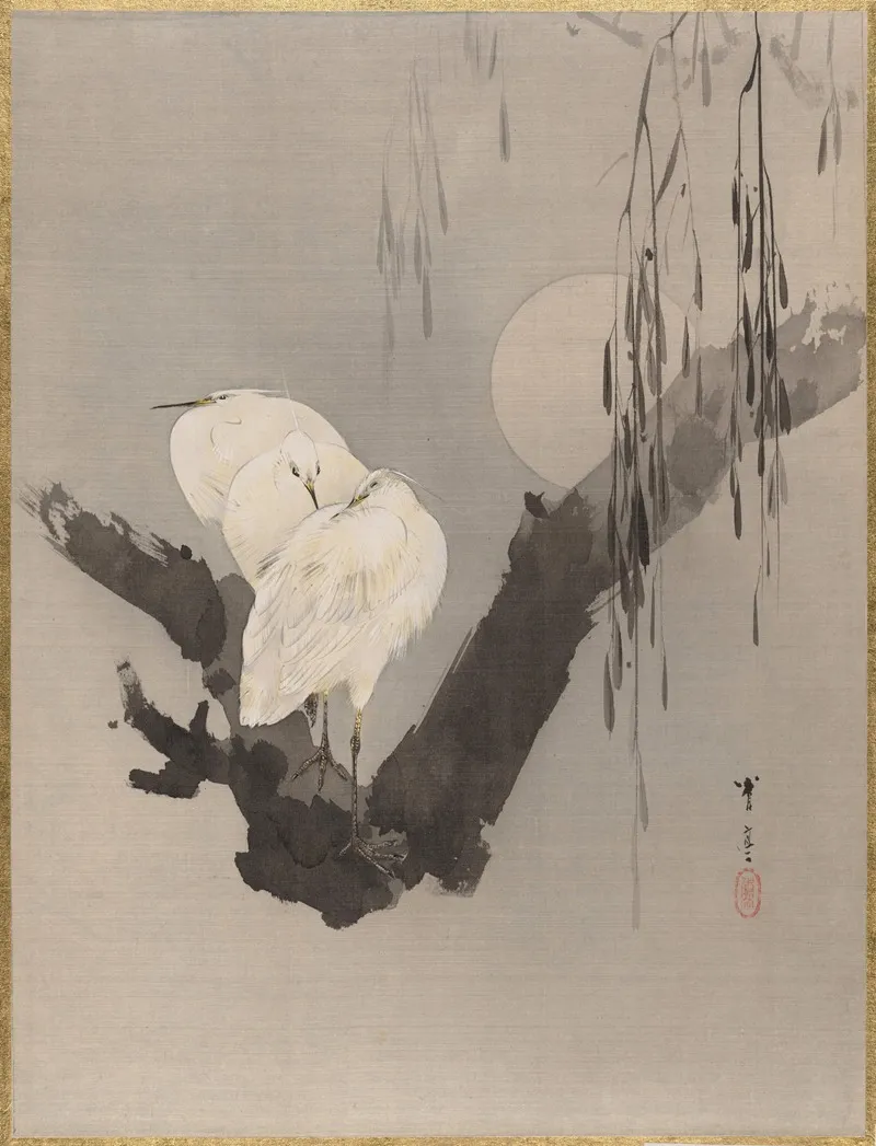 Egrets In A Tree At Night by Watanabe Seitei - Canvas Print