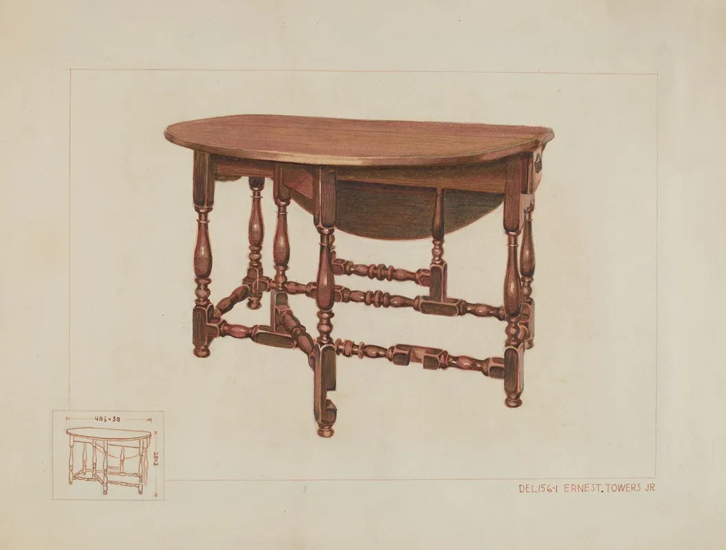 Eight Leg Table With Drawer by Ernest A. Towers, Jr. - Canvas Print