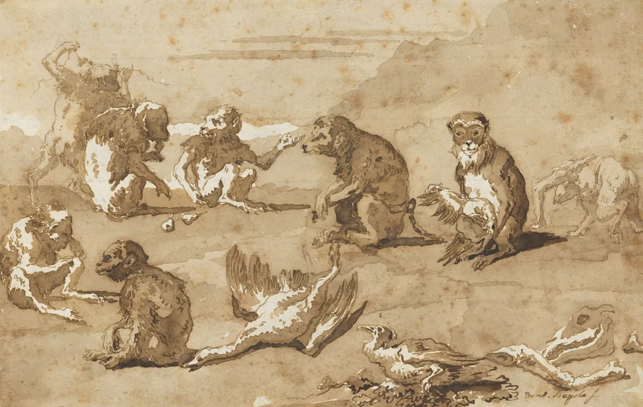 Eight Monkeys A Dead Goose And A Cormorant