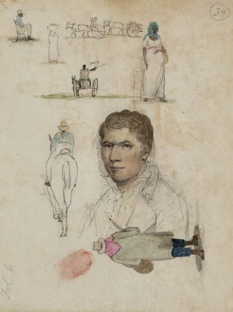 Eight Small Drawings Inclulding Portrait Figure Studies Carts 2 by William Berryman - Canvas Print