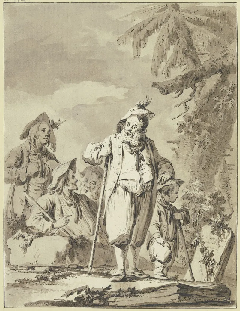 Ein Alter Bauer Mit Drei Begleitern Und Einem Knaben Bei Einem Gedenkstein by Tiberius Dominikus Wocher - Canvas Print