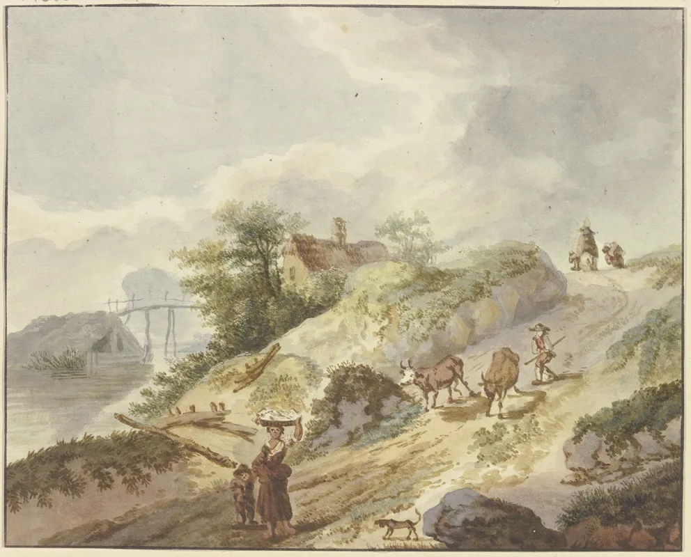 Ein Bauer Treibt Seine Kuhe Den Berg Herab by Gottlieb Welté - Canvas Print