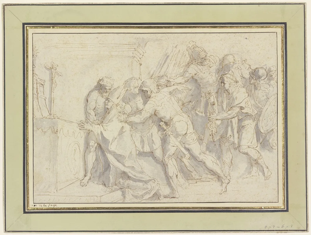 Ein Bischof Wird Von Soldaten Am Altar Angegriffen by Raymond Lafage - Canvas Print