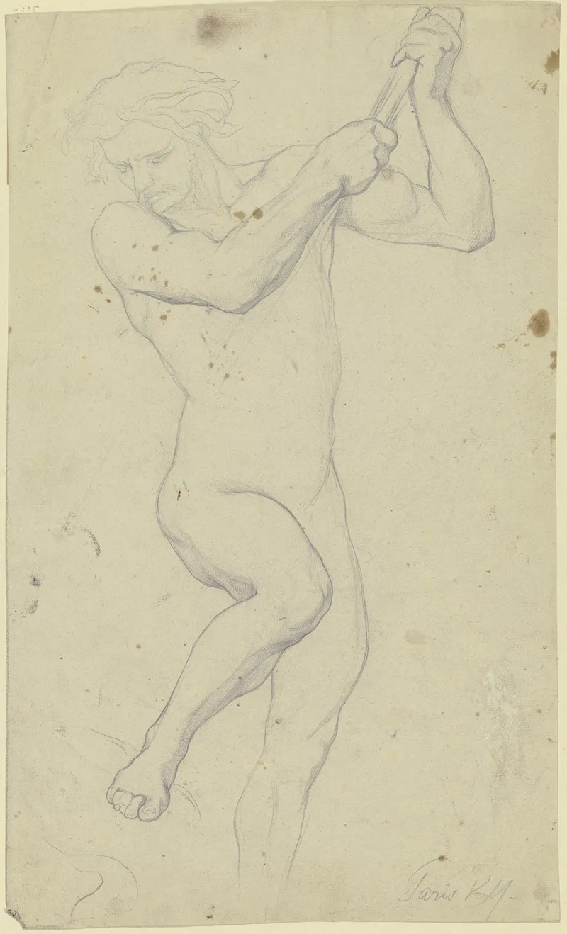 Ein Gefahrte Des Odysseus Als Aktfigur Eine Stange In Den Boden Stosend Aus Odysseus Und Die Sirenen