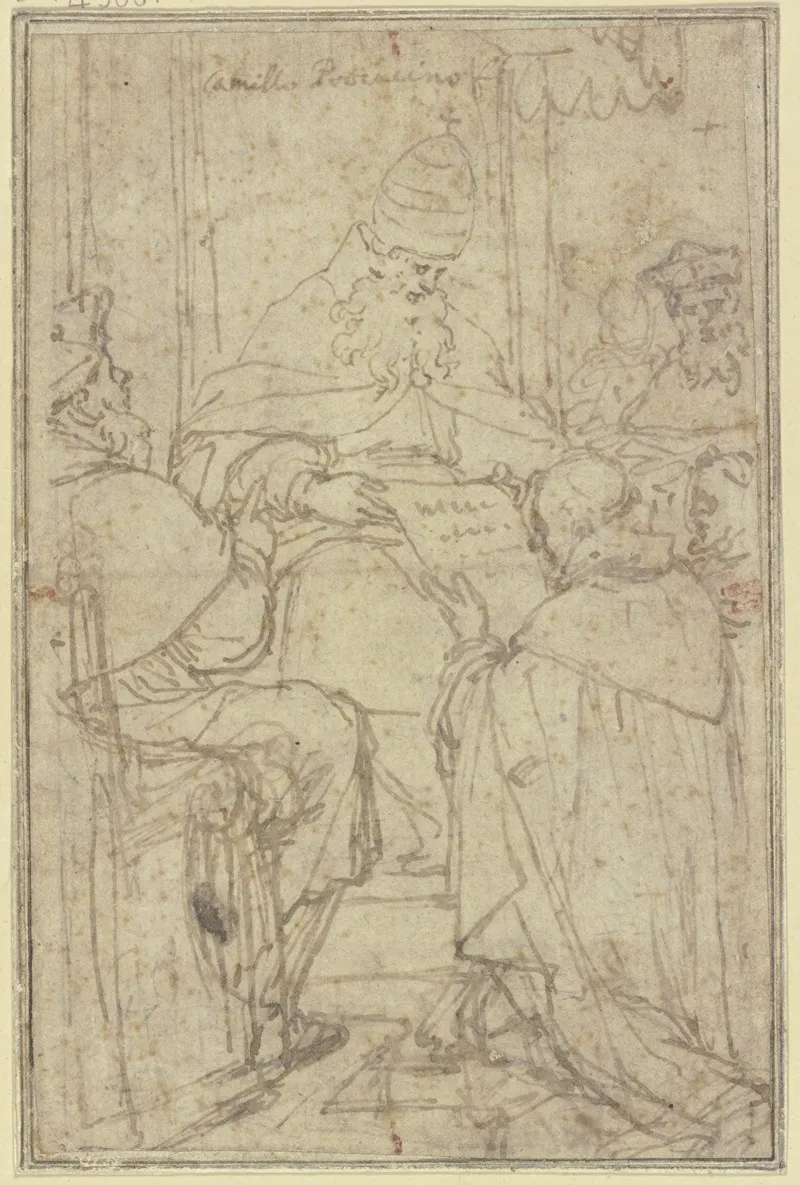 Ein Kniender Monch Uberreicht Dem Papst Eine Schrift by Camillo Procaccini - Canvas Print