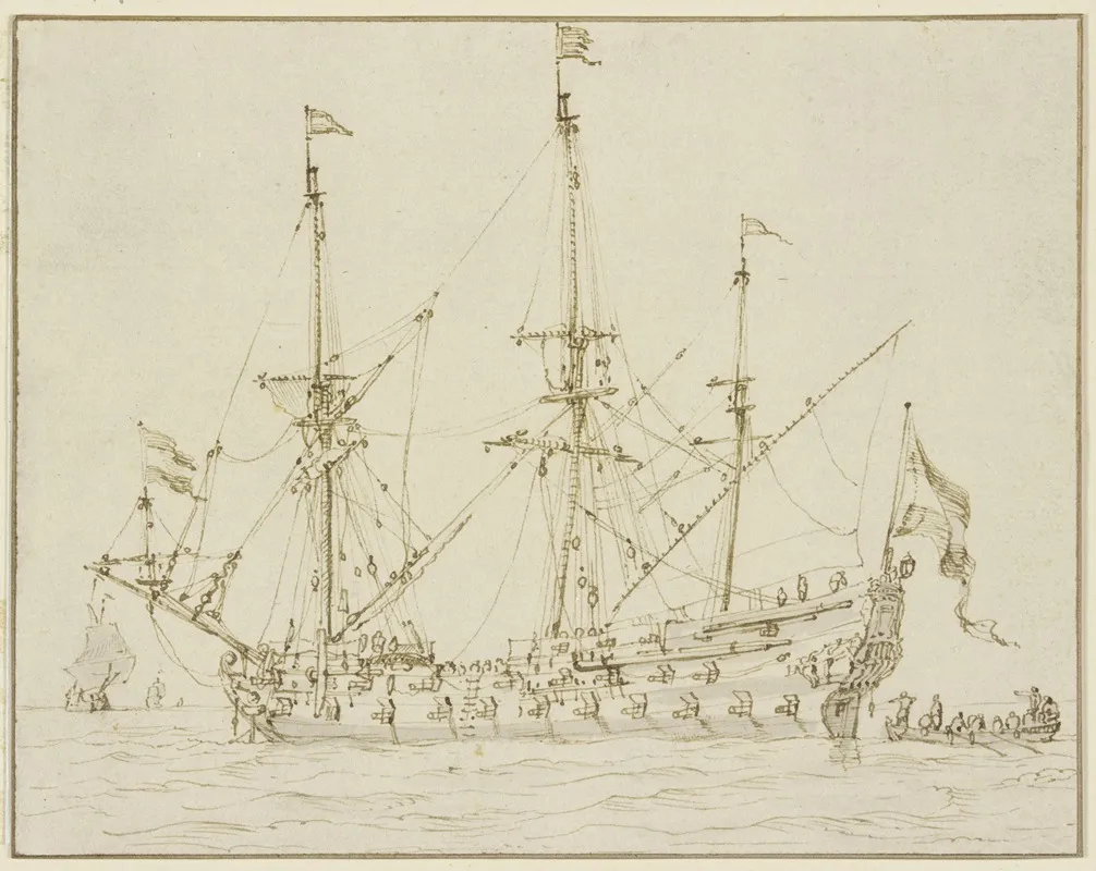 Ein Kriegsschiff Mit Herabgelassenen Segeln