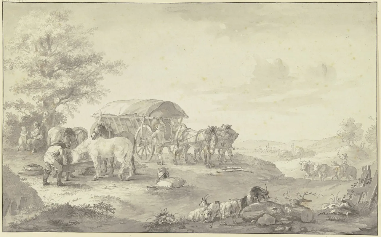 Ein Mit Sacken Beladener Lastwagen Auf Dem Feld Unter Einem Baum