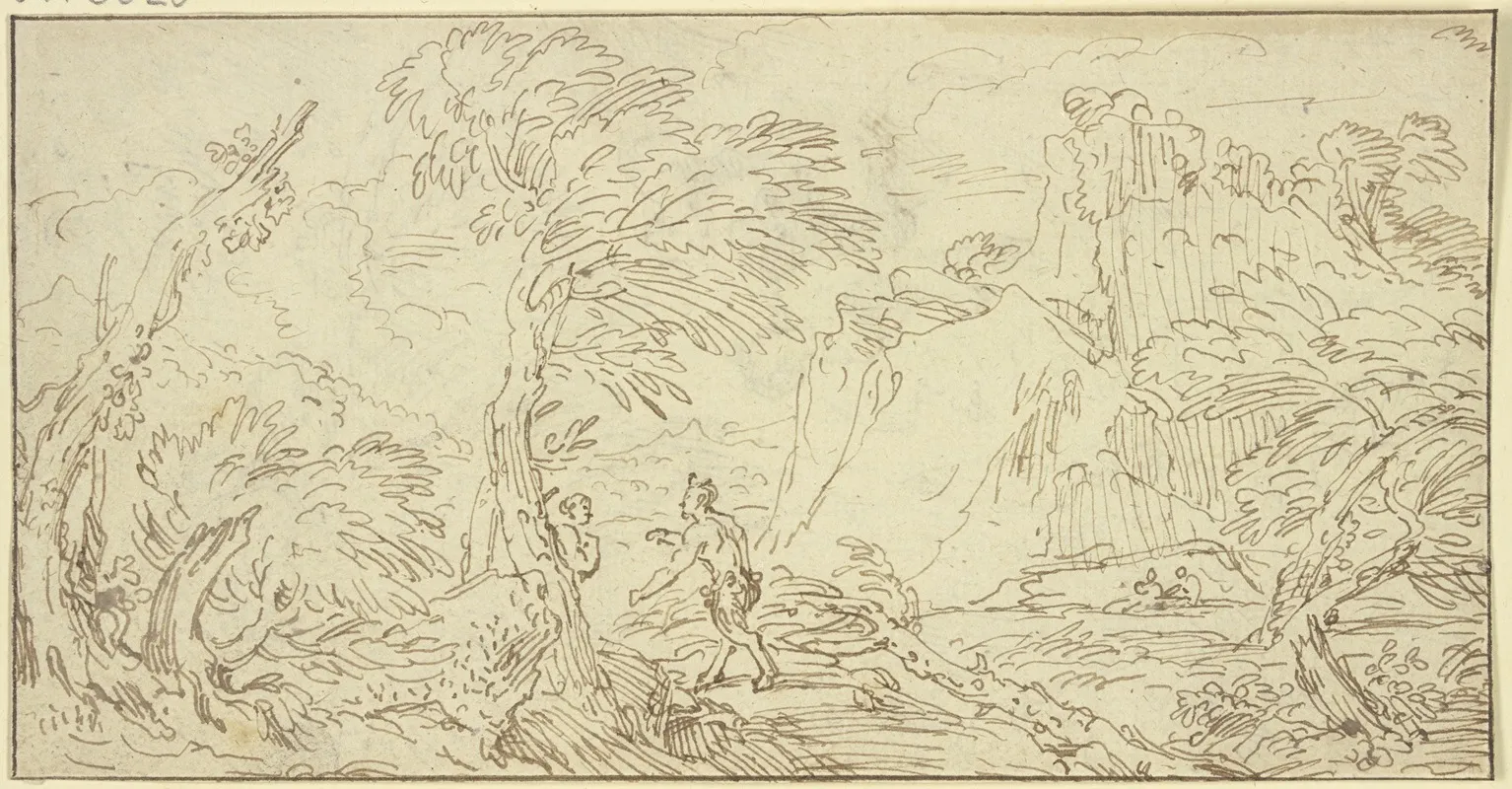 Ein Satyr Geht Auf Ein Weib Los Das Hinter Einem Baum Steht by Abraham Genoels II - Canvas Print