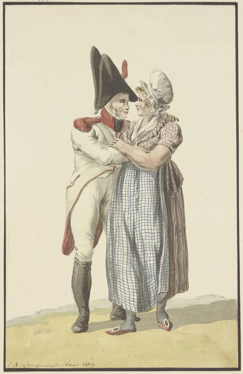 Ein Soldat Umarmt Eine Frau by Jan Anthonie Langendijk - Canvas Print