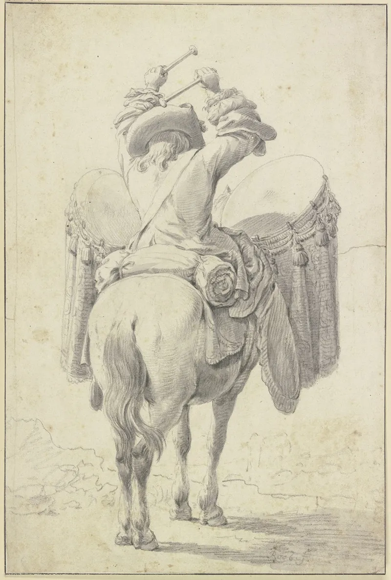 Ein Trommler Zu Pferde In Ruckenansicht by Theodor Roos - Canvas Print