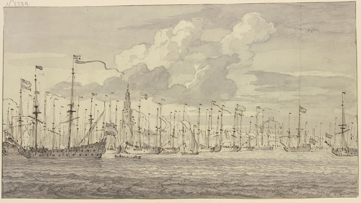 Eine In Der Reihe Liegende Flotte Vor Amsterdam