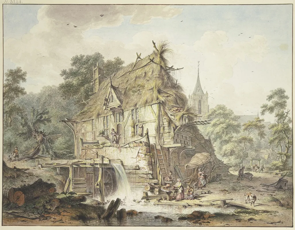 Eine Wassermuhle Mit Vielen Figuren