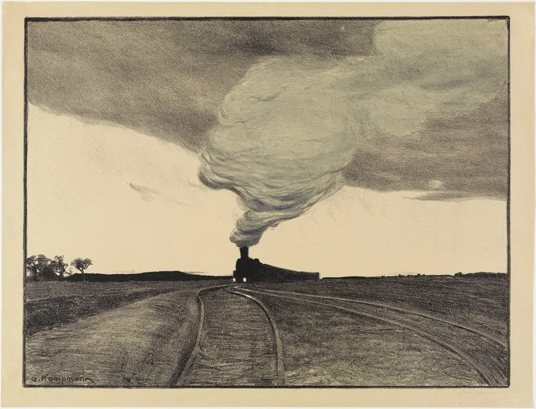 Eisenbahn Am Abend by Gustav Kampmann - Canvas Print