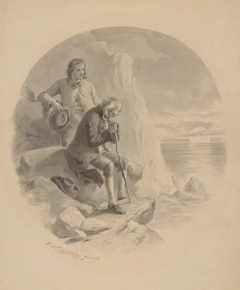 Elderly Man And A Youth Watching The Sun Set Over The Sea