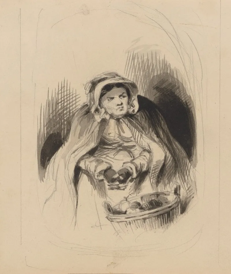 Elderly Woman With A Basket Of Apples