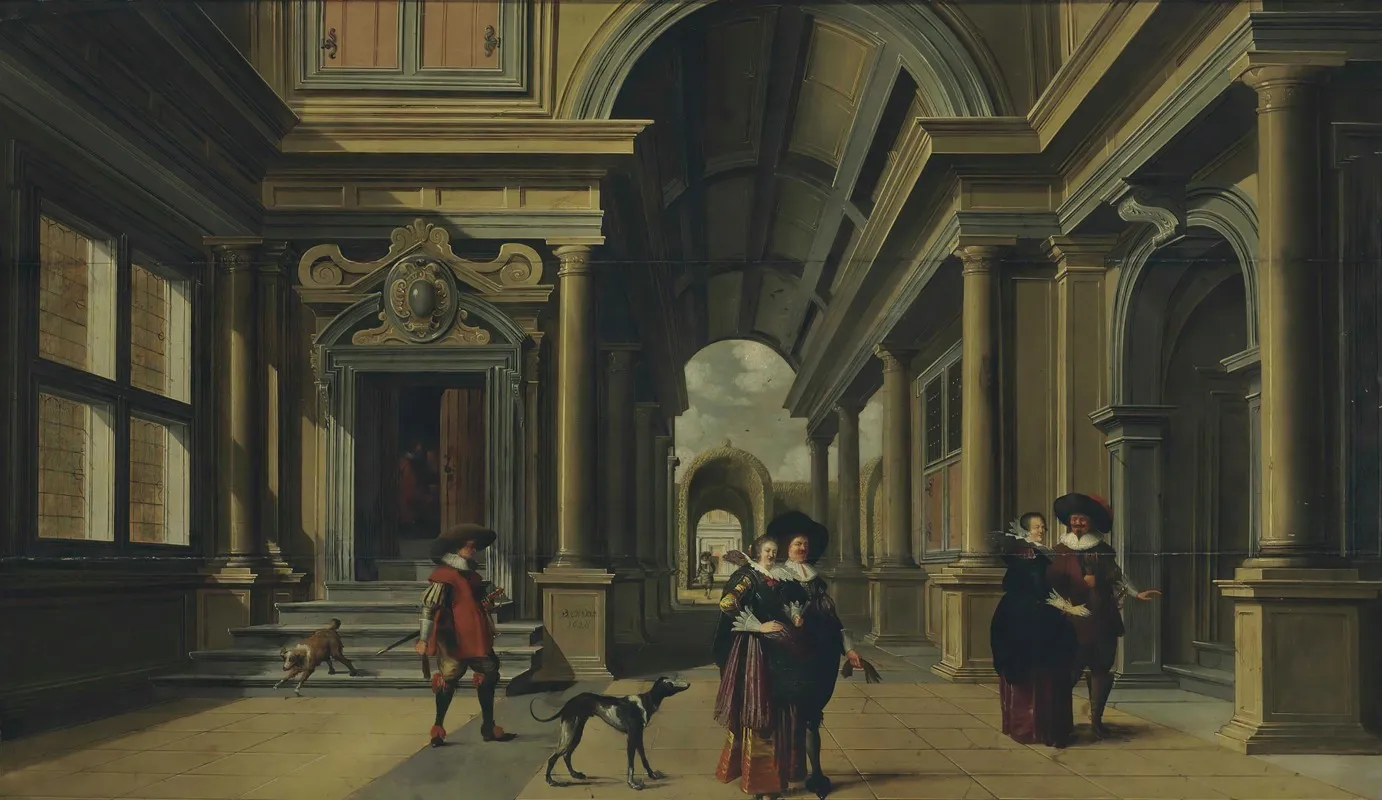 Elegant Figures In A Courtyard by Dirck Van Delen - Canvas Print