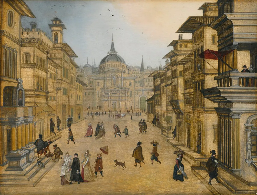 Elegant Figures Strolling In A Renaissance Town by Louis de Caullery - Canvas Print