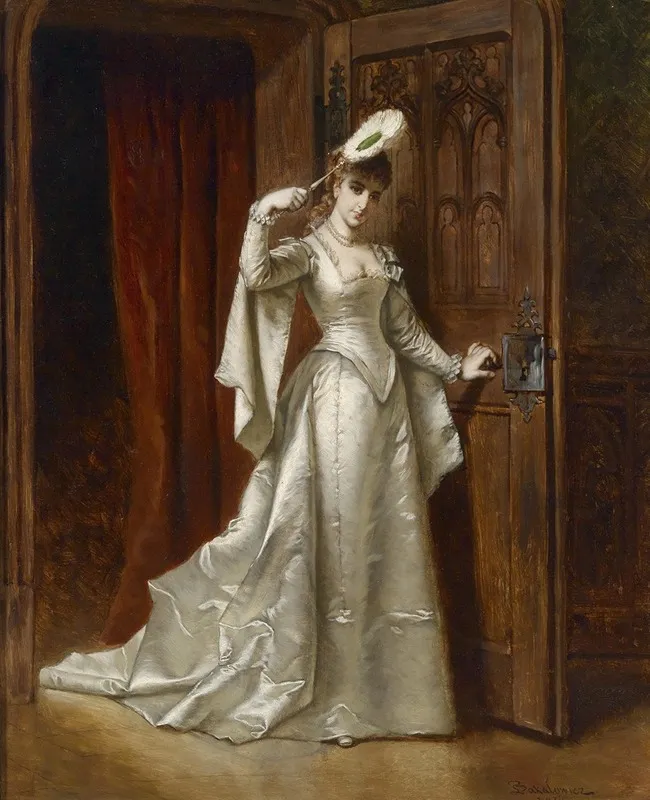 Elegante Dame In Weisem Damastkleid