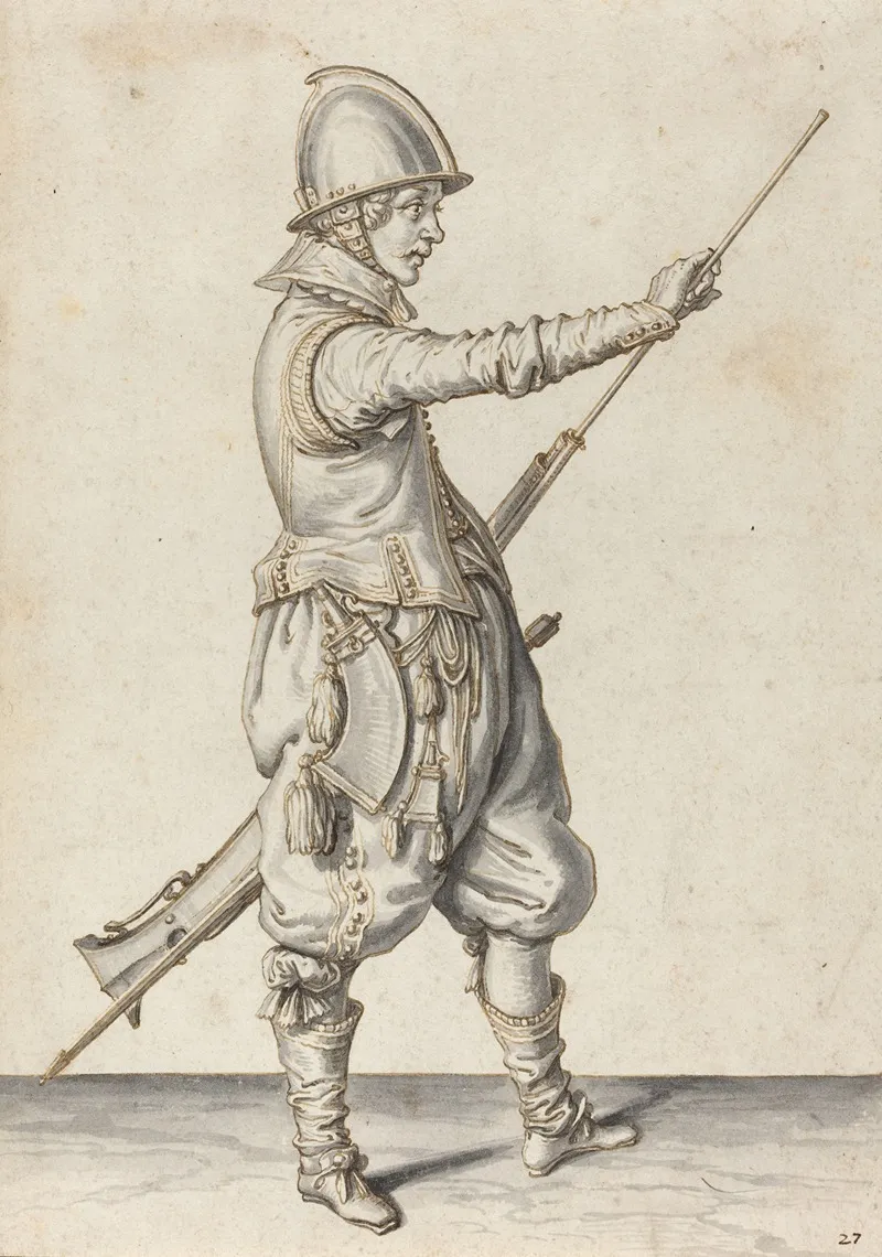 Elegantly Dressed Soldier Tamping His Caliver