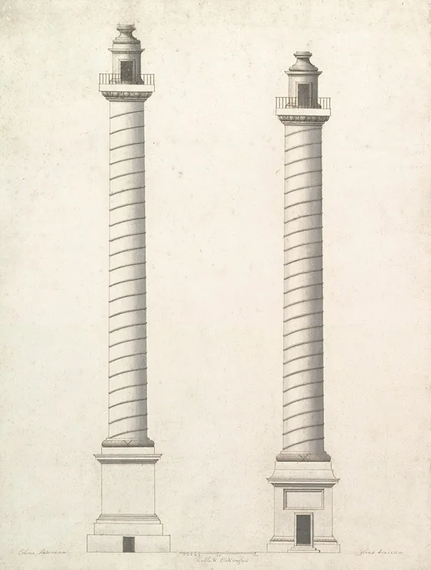 Elevation Of Column Of Antoninus Pius And Elevation Of Column Of Trajan by Antonio Maria Visentini - Canvas Print