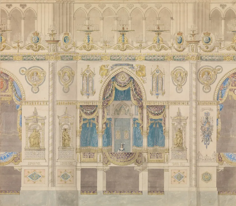 Elevation Of Reims Cathedral With The Royal Box For The Coronation Of Louis Xviii by Charles Percier - Canvas Print