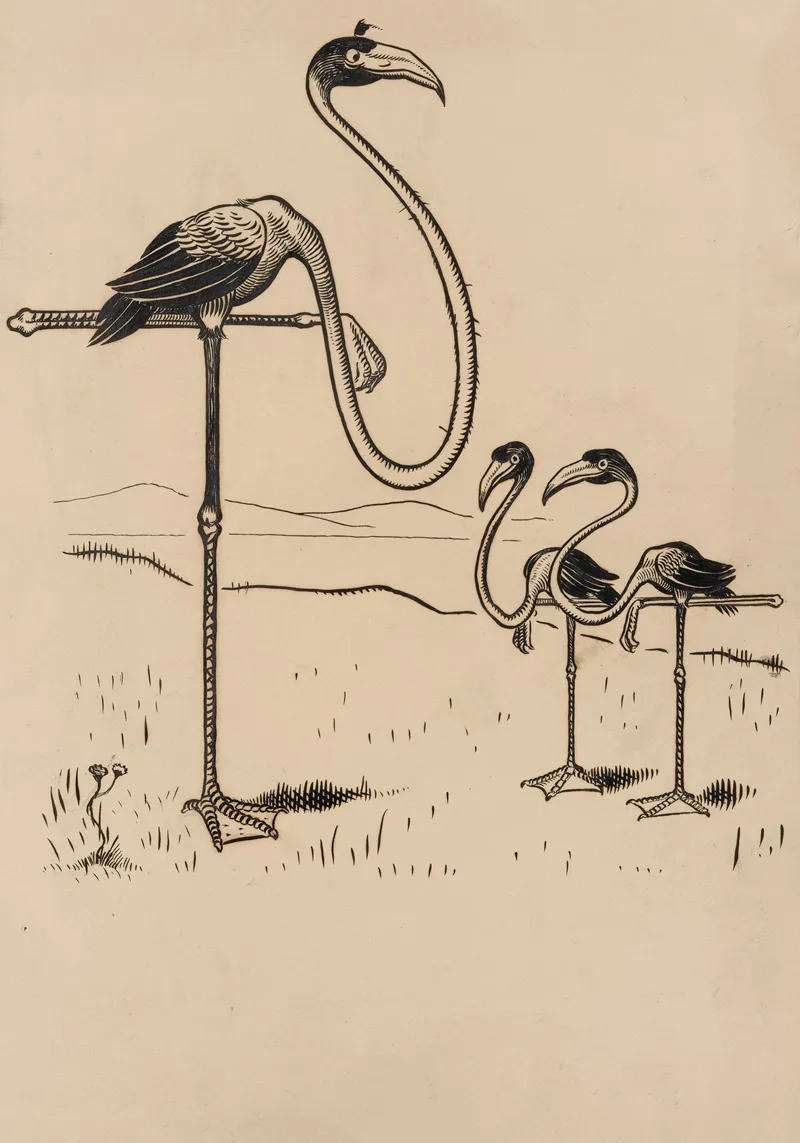 Eleven Comic Strip Frames Of Flamingo Shaping Figures With Its Long Neck Pl 1 by Franklin Morris Howarth - Canvas Print