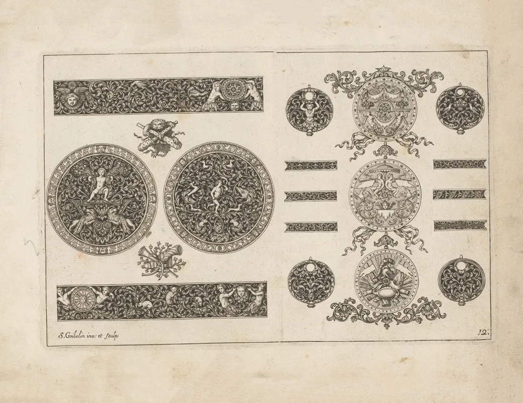 Eleven Ornaments With Cherubs Animals And Prints