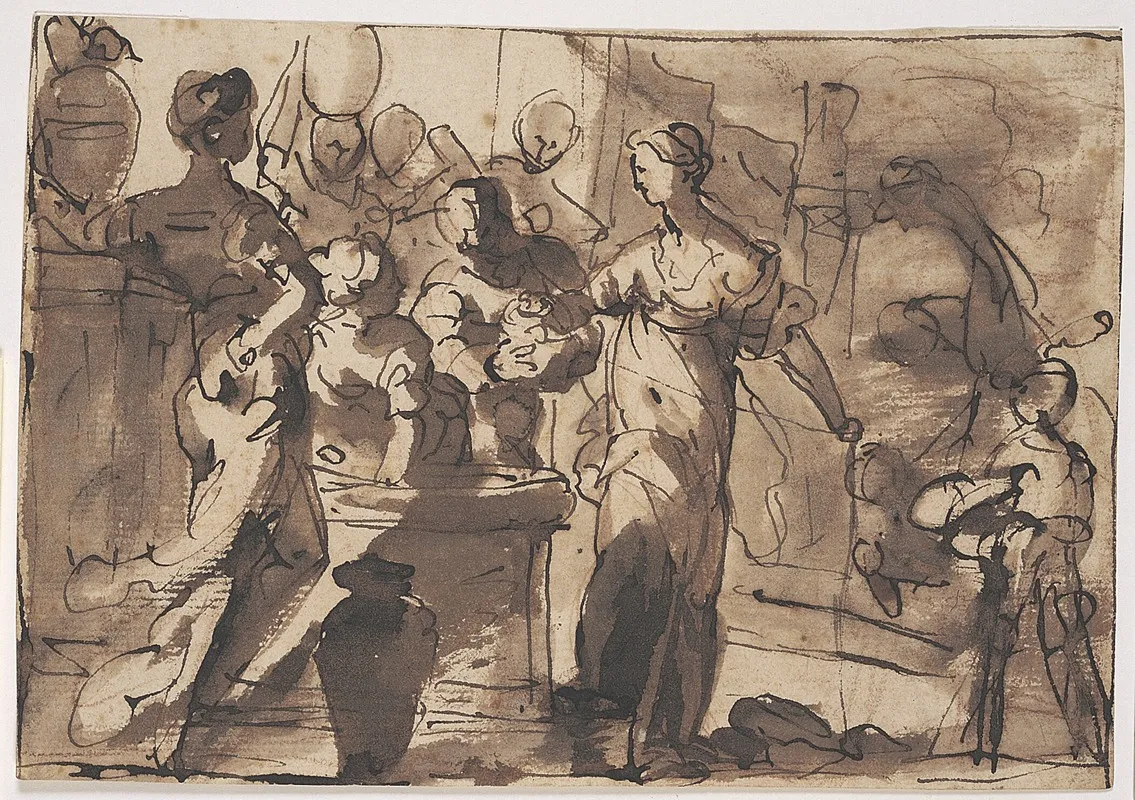 Eliezer Og Rebecca Ved Bronden I Byen Nahor by Domenico Piola - Canvas Print