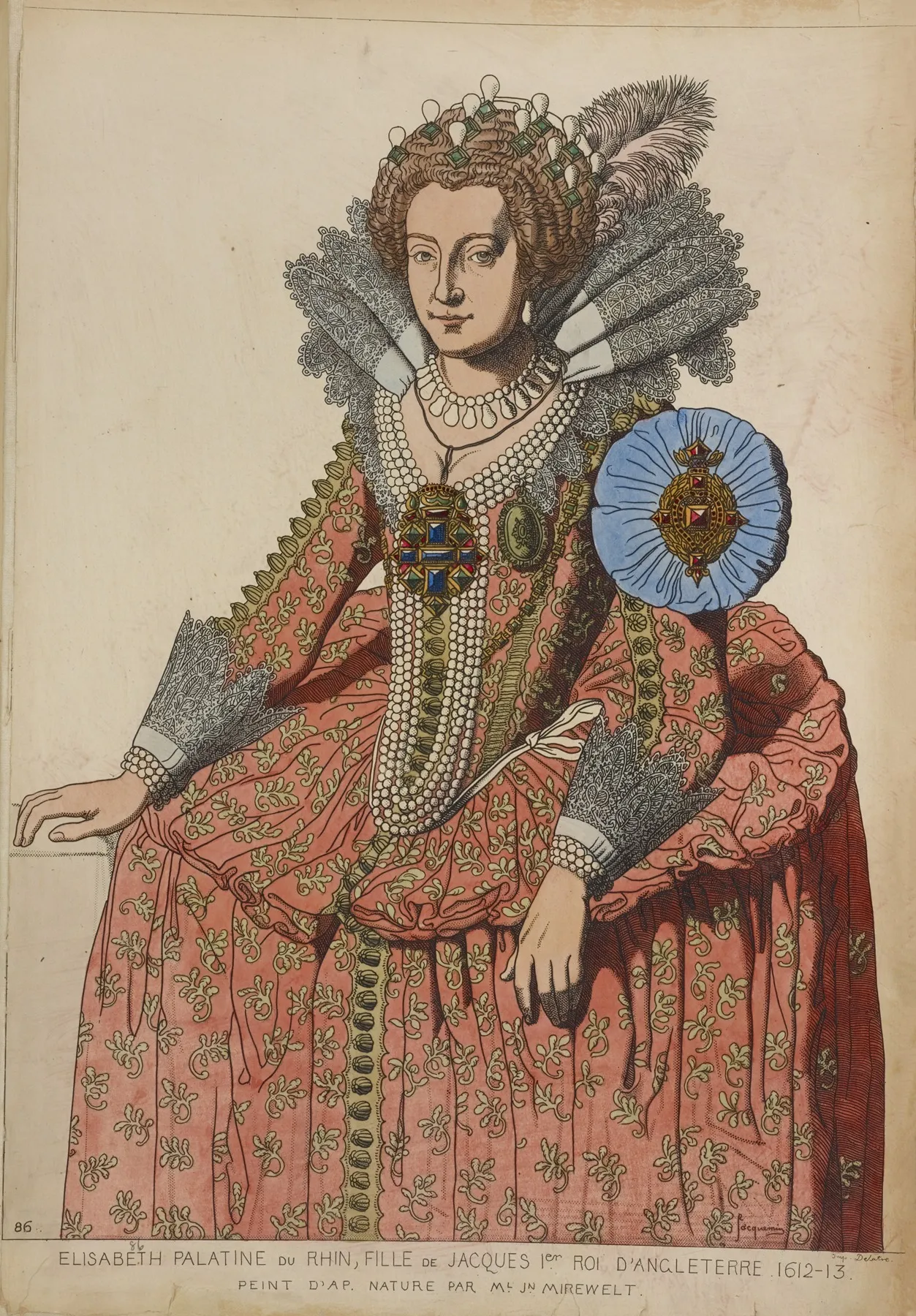 Elisabeth Palatine Du Rhin Fille De Jacques 1er Roi Dangleterre 1612 13 Peint Dapres Nature Par Ml Jn Mirewelt