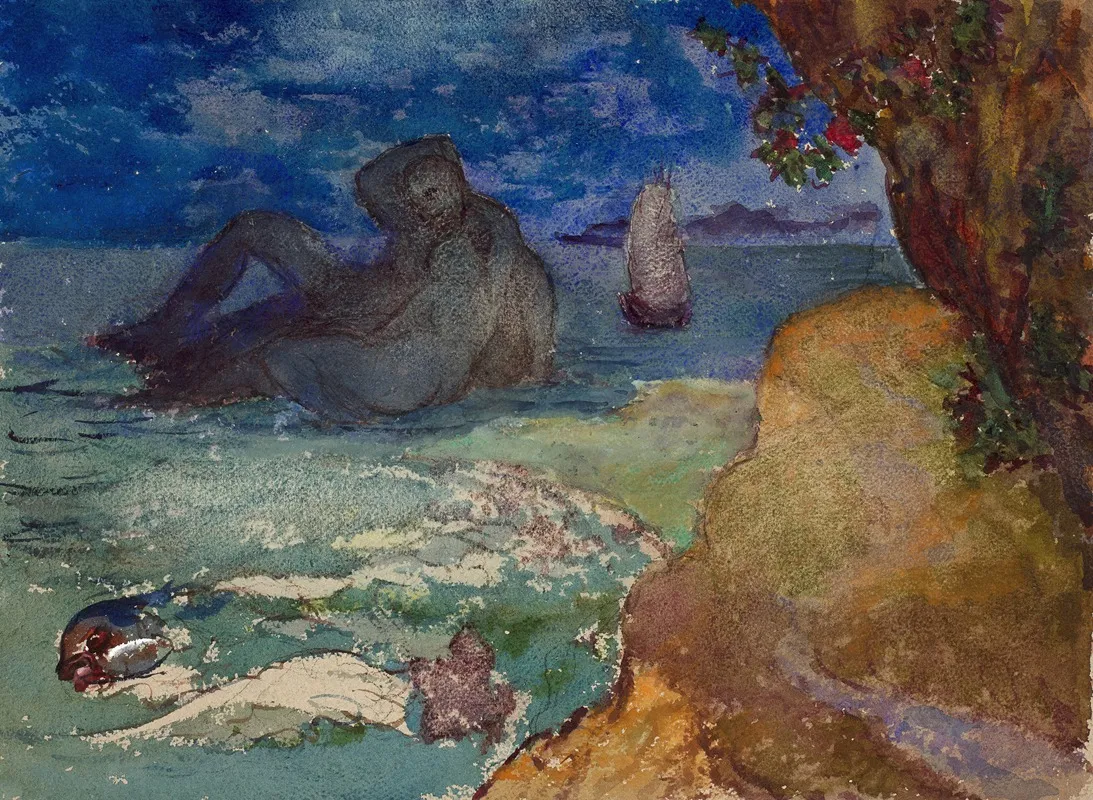 Embracing Couple In A Seascape by Félix Bracquemond - Canvas Print