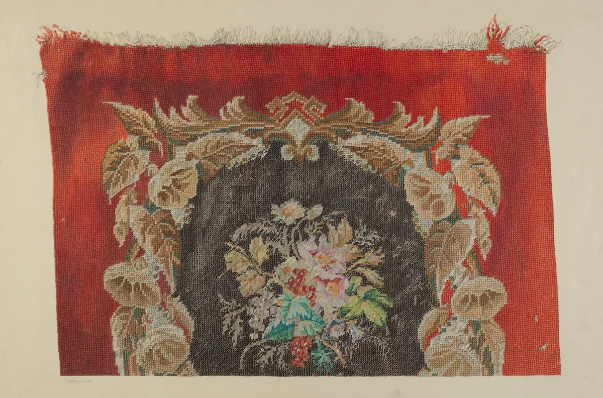 Embroidered Stool Cover by Carmel Wilson - Canvas Print