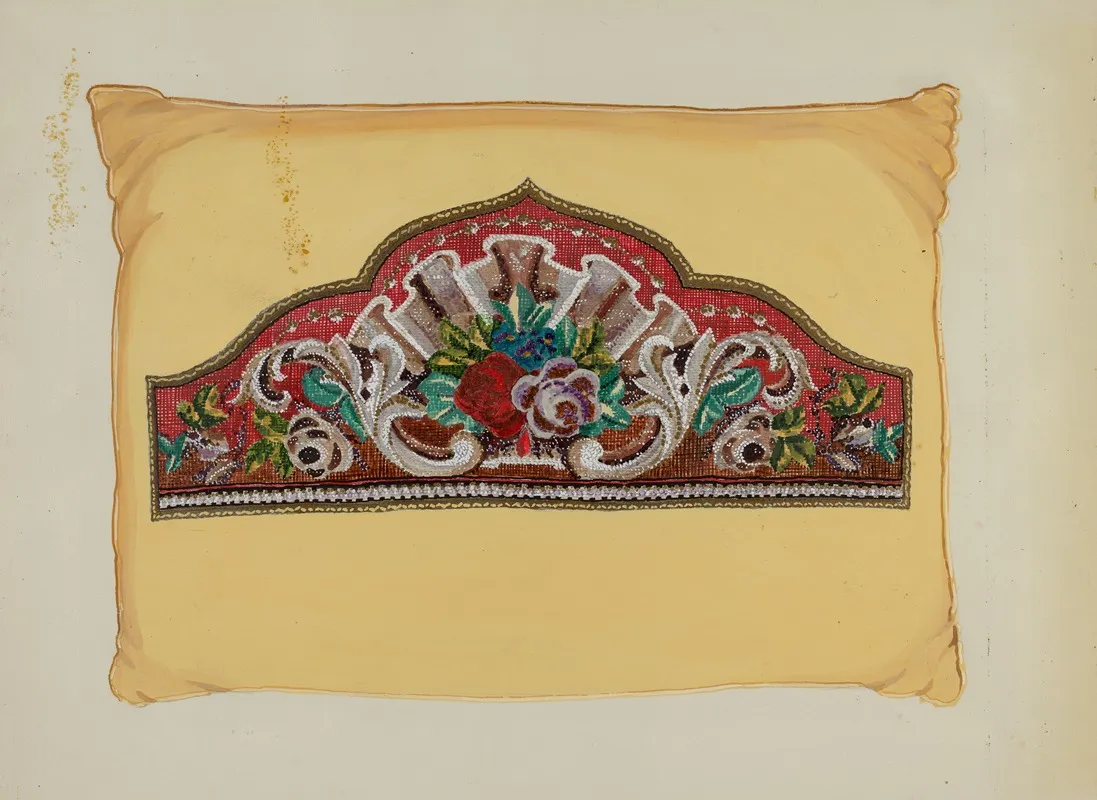 Embroidery On Pillow by Florence Huston - Canvas Print