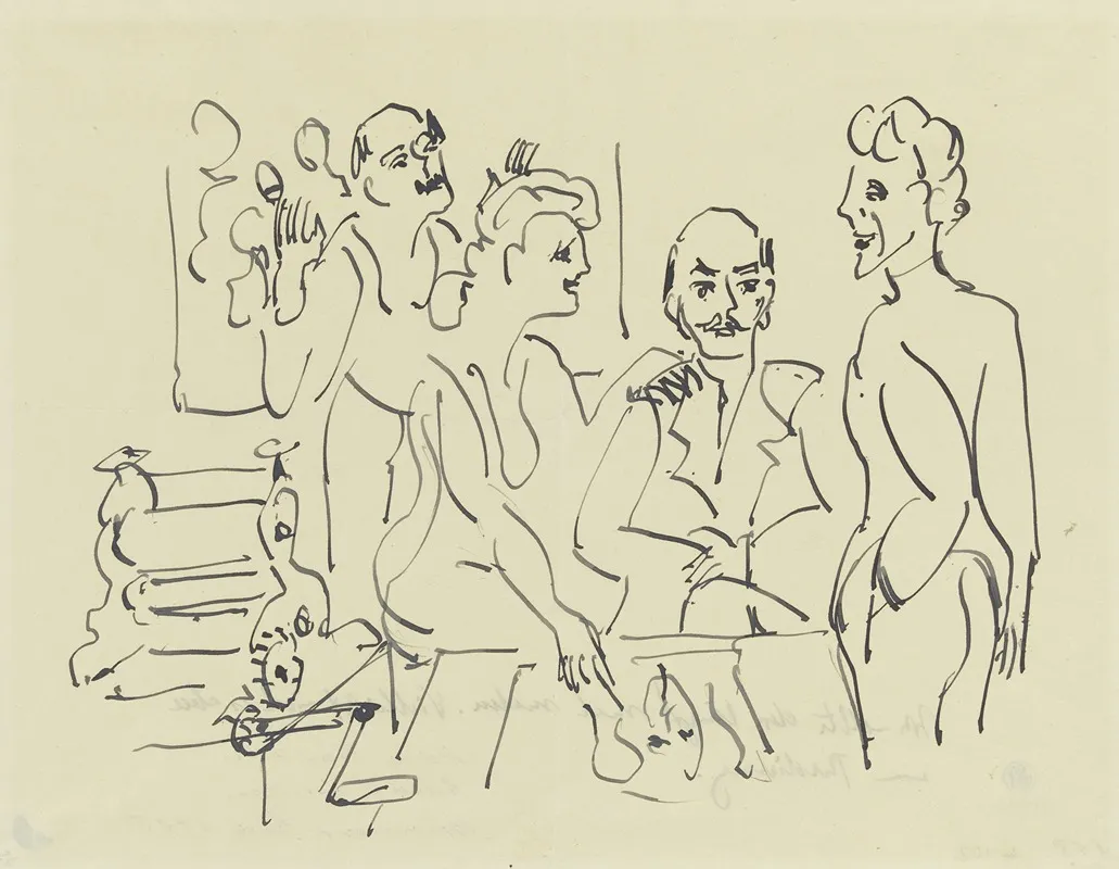 Emil Nolde Ada Nolde Erich Heckel Und Ernst Ludwig Kirchner Bei Der Vorbereitung Eines Holzschnittes