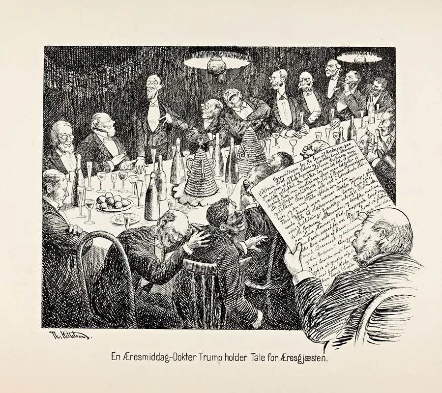 En Aeresmiddag Dokter Trump Holder Tale For Aeresgjaesten by Theodor Kittelsen - Canvas Print