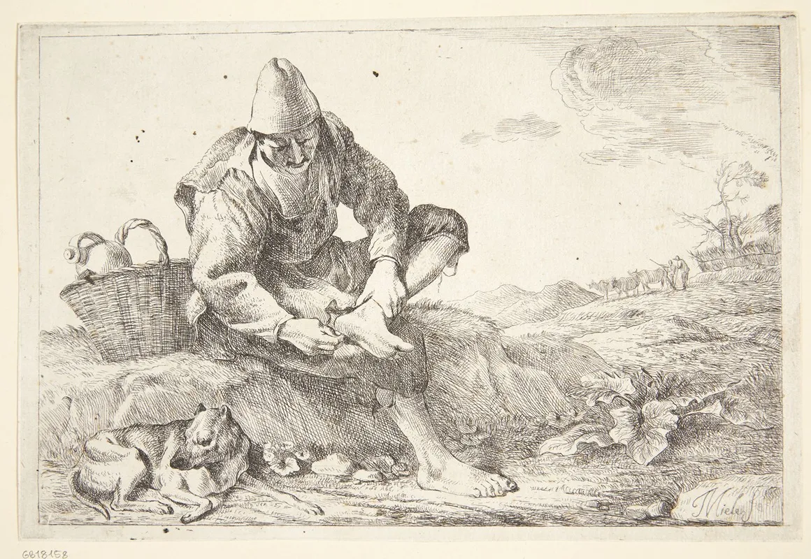 En Bonde Der Traekker En Torn Ud Af Foden