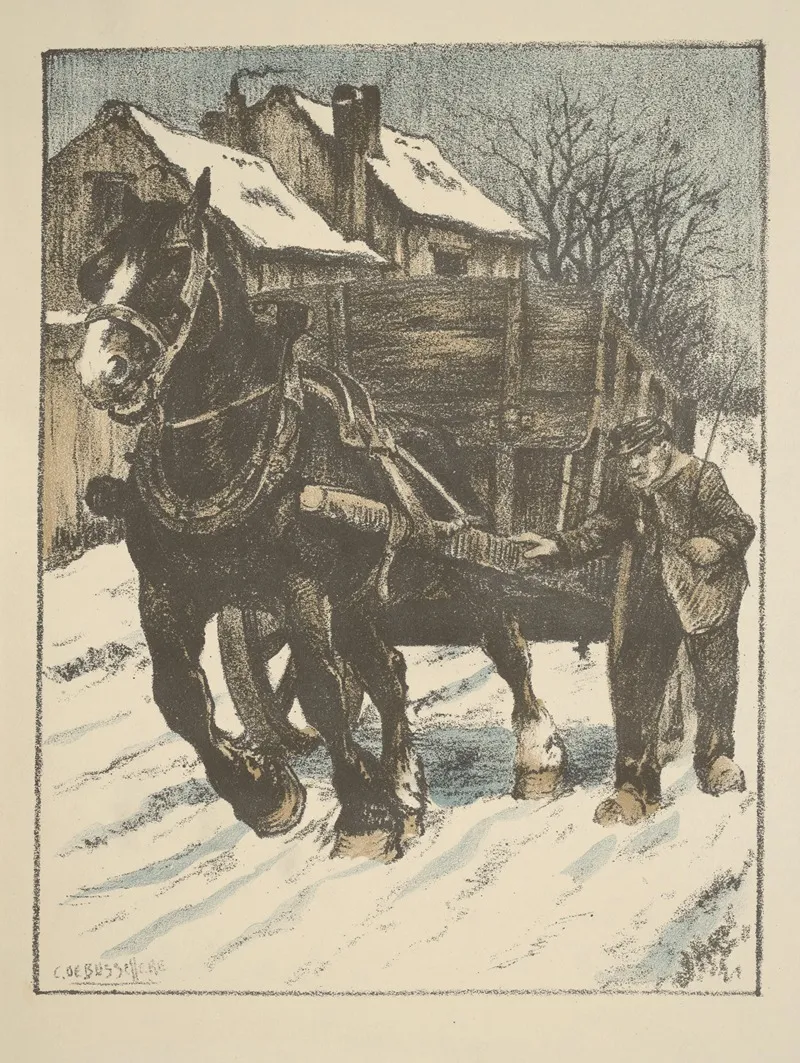 En Hiver Charette Tiree Par Un Cheval by Constant Eugène de Busschere - Canvas Print